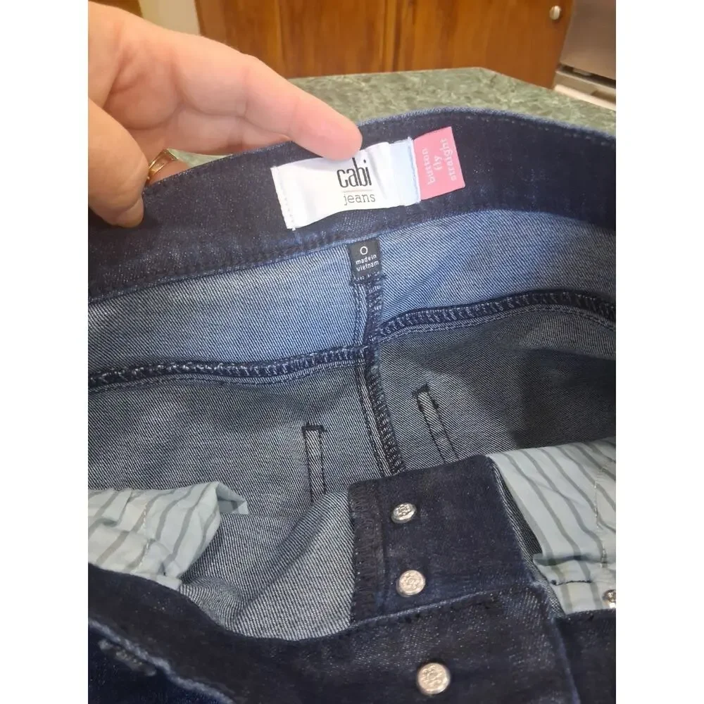 Cabi Dark Wash Exposed Button Fly Straight Denim Jeans Size 0 Retro Y2k Grunge - Picture 4 of 11